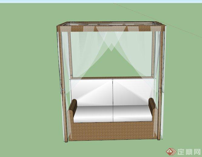 某现代室外遮阴廊架与沙发组合设计SU模型(1)