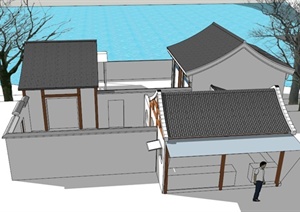 某古典中式休闲观光3栋组合式小屋设计SU(草图大师)模型