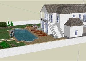某私家别墅建筑设计整体SU(草图大师)模型（带庭院）