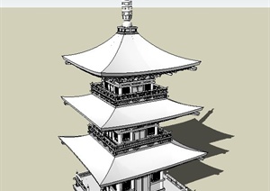 某古日式佛塔建筑设计SU(草图大师)模型
