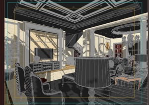 某二层别墅客餐厅室内装修3DMAX模型