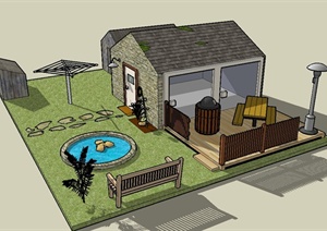 某居住小屋及花园景观设计SU(草图大师)模型