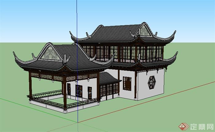 某室外古典园林建筑舫设计SU模型(1)