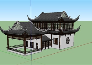 某室外古典园林建筑舫设计SU(草图大师)模型