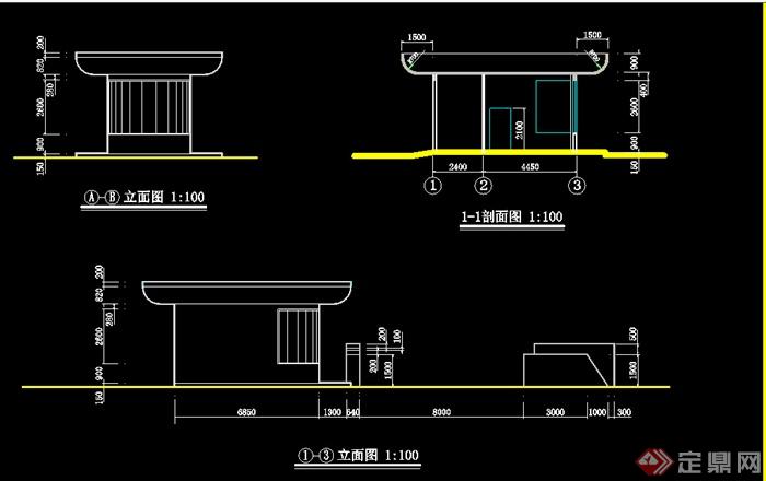 某室外大门门卫施工图设计CAD图纸(1)