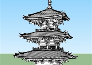 某古典中式风格多层塔式古建筑设计方案SU(草图大师)模型