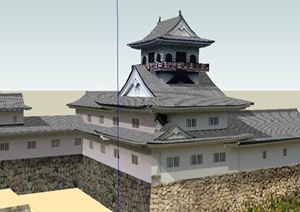 日本古建富山城堡旅游建筑设计SU(草图大师)模型