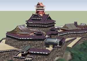 某旅游景区古典日式风格建筑群SU(草图大师)模型