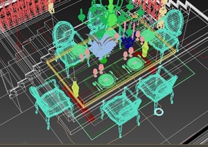 某复式客厅餐厅整体室内装修3DMAX模型