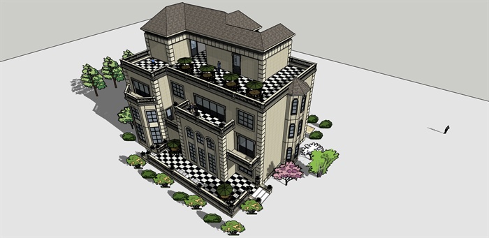 某欧式住宅建筑详细构造设计SU模型