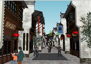 某古典中式滨河商业街建筑设计SU(草图大师)模型