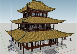 某中式风格岳阳楼以及三个中式鼎SU(草图大师)模型