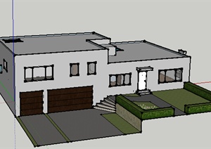 某现代风格独栋别墅建筑设计SU(草图大师)模型参考