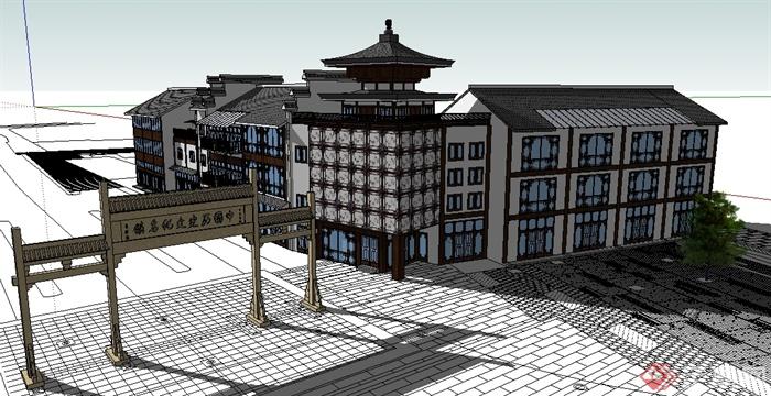 某中式风格旅游古镇建筑设计su模型(1)