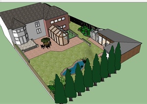 某室外别墅庭院花园设计SU(草图大师)模型