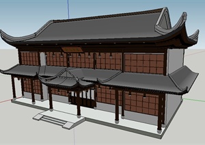 江南某园林古典中式楼建筑设计SU(草图大师)模型