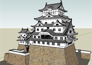 日本古建姬路城旅游建筑设计SU(草图大师)模型