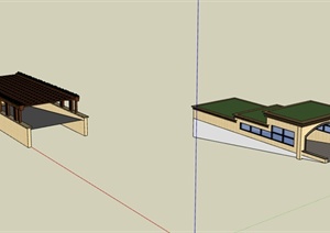 两个车库入口顶棚设计SU(草图大师)模型