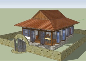 某日式私家庭院式住宅建筑设计SU(草图大师)模型