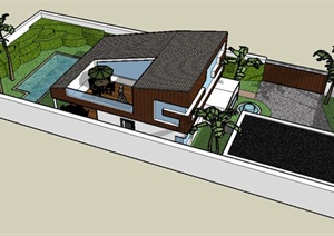 某私人住宅建筑设计SU(草图大师)模型（带庭院）