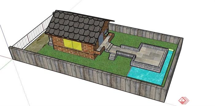 某庭院休息室建筑设计SU模型(1)