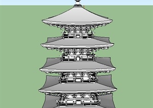 日本古建室生寺塔楼建筑设计SU(草图大师)模型