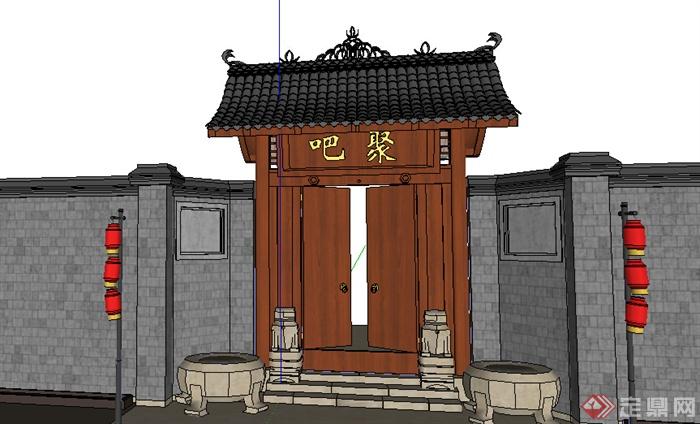 某中式门楼大门设计SU模型(2)