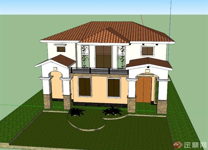 某欧式私家两层别墅建筑设计SU模型(1)