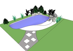 某室外园林庭院水景花园SU(草图大师)模型