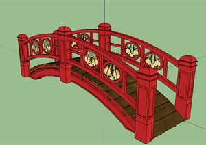 某红色中式园桥设计SU(草图大师)模型
