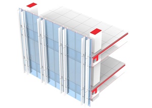 某建筑玻璃幕墙设计SU(草图大师)模型（横向无框间距1300，含效果图）