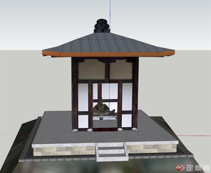 某日式古典小四角寺庙建筑设计SU模型(1)