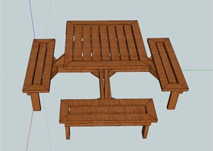 某现代木制餐厅桌椅设计SU(草图大师)模型