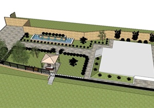 某现代大型别墅庭院景观设计SU(草图大师)模型