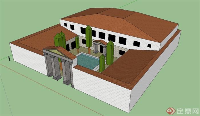 某罗马宫殿建筑设计SU模型(1)