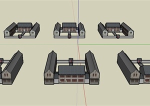 六栋建筑设计SU(草图大师)模型