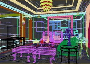 某现代两层别墅客餐厅装修设计3DMAX模型