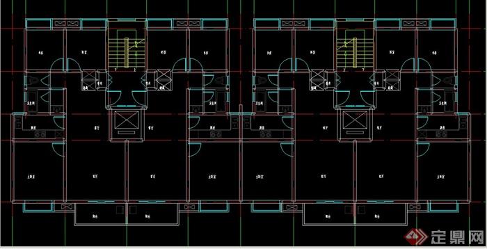 某多套住宅空间三室两厅两卫户型设计CAD图2