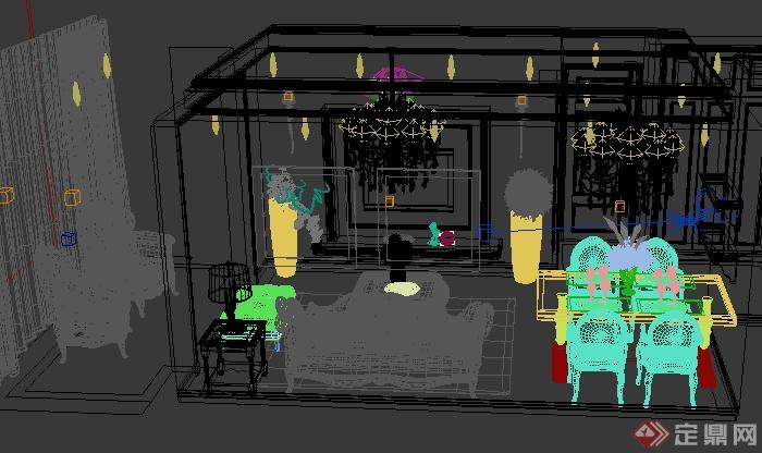 某住宅客餐厅装修室内设计3DMAX模型(1)