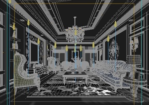 某住宅欧式客餐厅以及厨房装饰室内设计3DMAX模型
