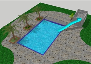 某泳池景观设计SU(草图大师)模型（带滑梯）