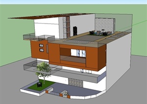 某带露台二层小型别墅建筑设计SU(草图大师)模型