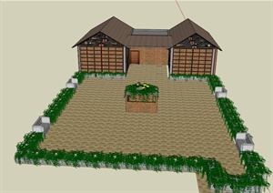 某乡村一层住宅景观设计SU(草图大师)模型