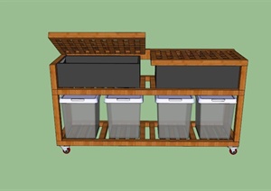 某木制的可移动的工作台设计SU(草图大师)模型