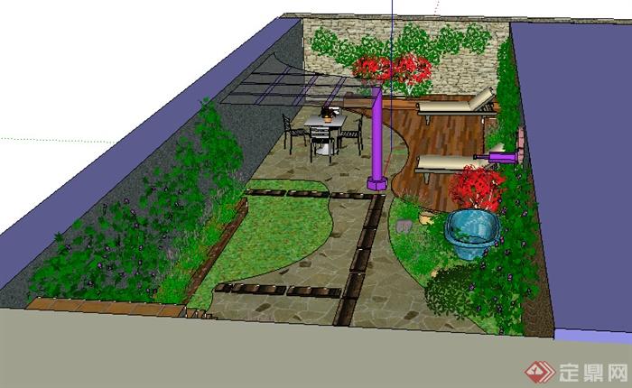 某室外园林花园庭院设计SU模型(1)