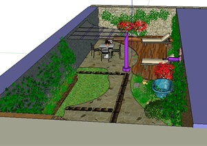 某室外园林花园庭院设计SU(草图大师)模型