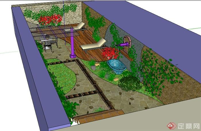 某室外园林花园庭院设计SU模型(2)