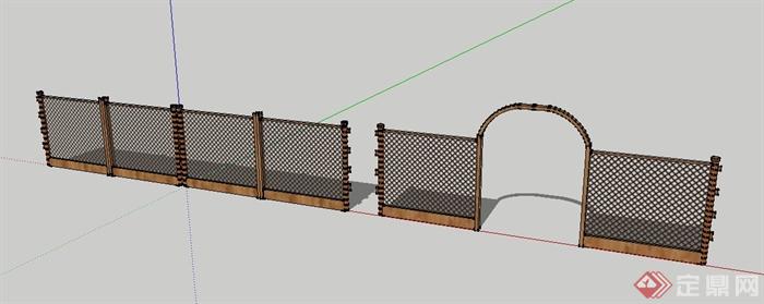 某现代木栅格花园围栏SU模型(1)