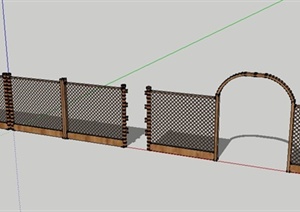 某现代木栅格花园围栏SU(草图大师)模型