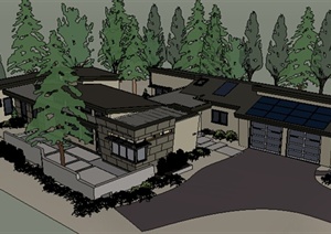 某地区一院落式别墅建筑设计SU(草图大师)模型